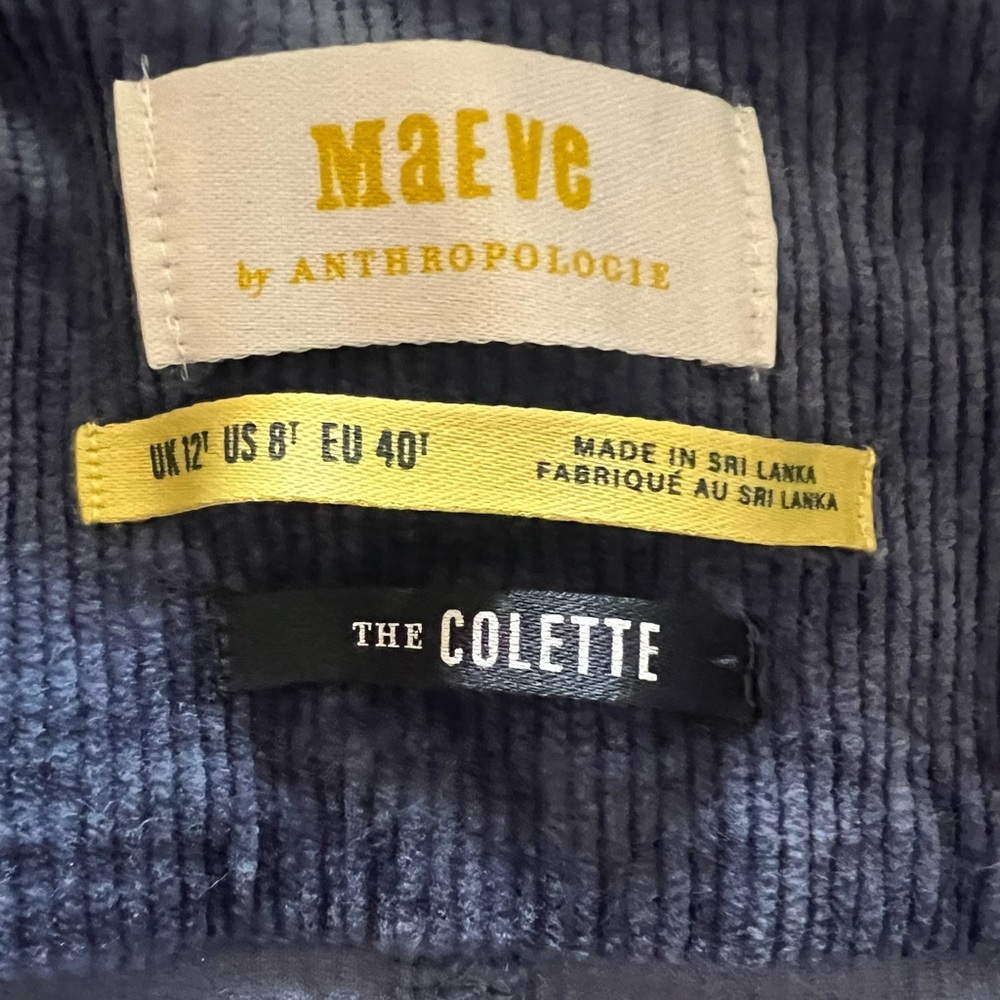 💎Anthropologie Maeve Corduroy Blue Jumpsuit with Belt - Picture 5 of 6